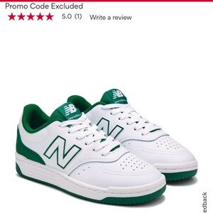 New Balance kids shoes, green and white.
